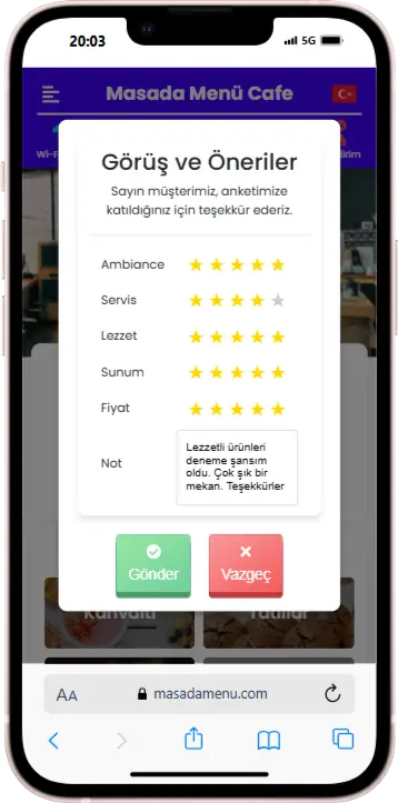 QR menü ürün detayı ekranı